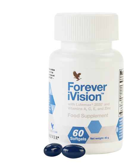 flacon avec capsule gel supplement alimentaire IVision Forever Living vitamine 40g